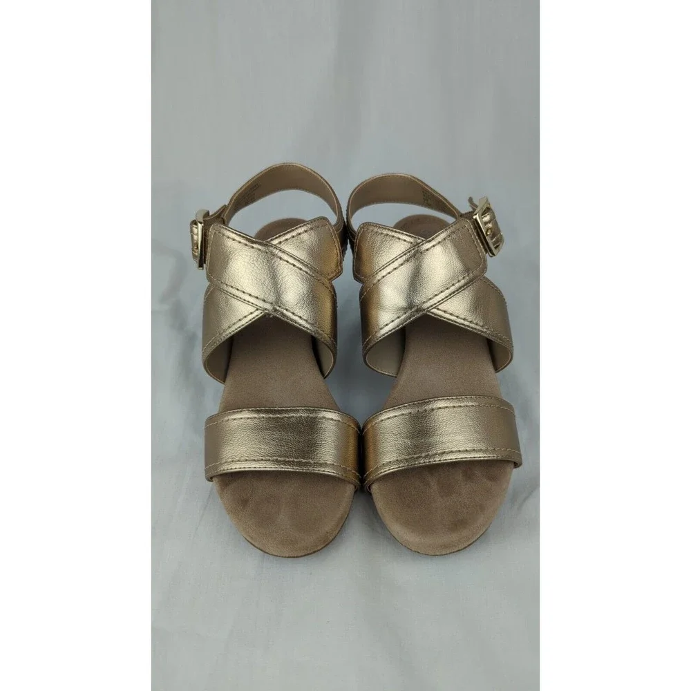 Giani Bernini Pumps Heels Gold Metallic Cross Strap Memory Foam 7.5
